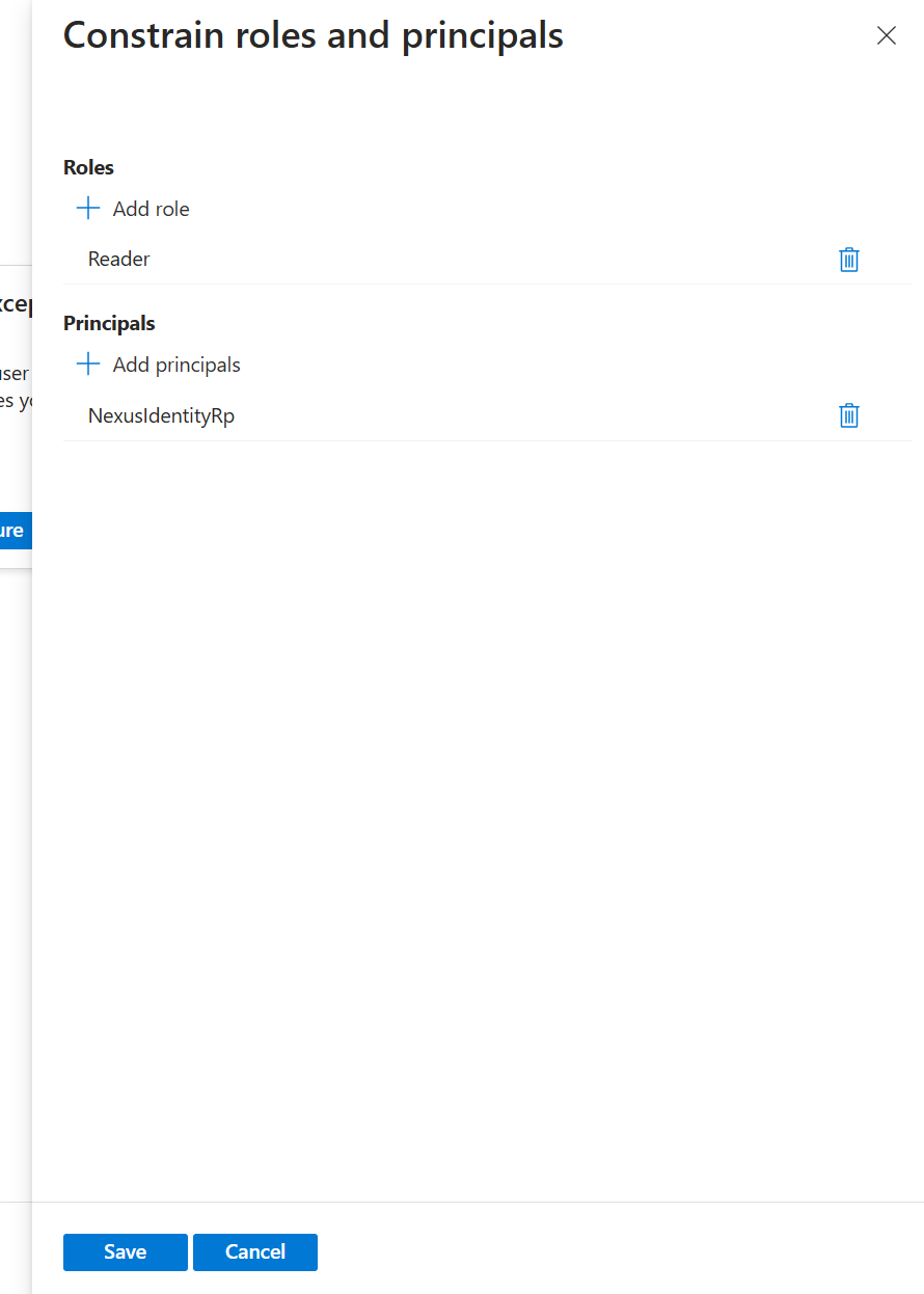 Screenshot of adding roles and principals