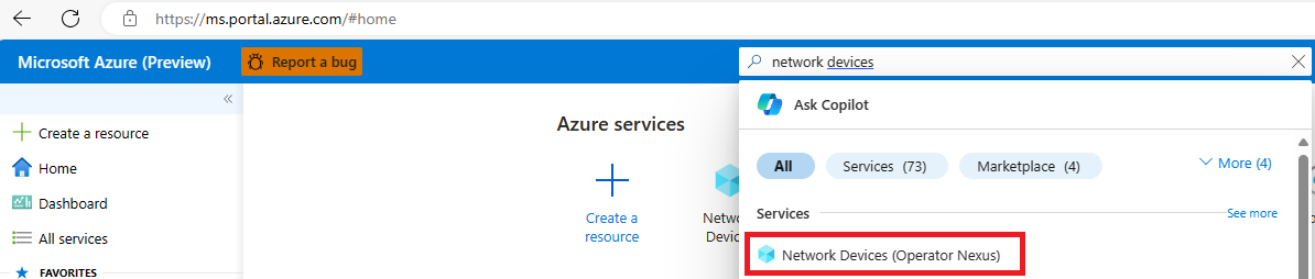 Screenshot that shows the search box for Network Devices in the portal.