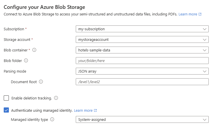 Screenshot of the Connect to your data page in the Azure portal.