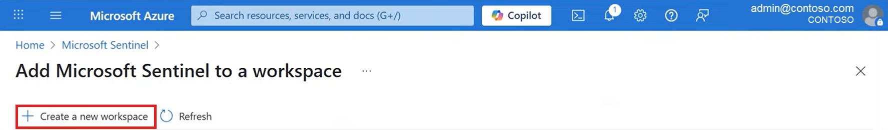Screenshot of selecting Create a new workspace.