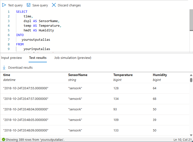 Screenshot that shows the query results with the filter.