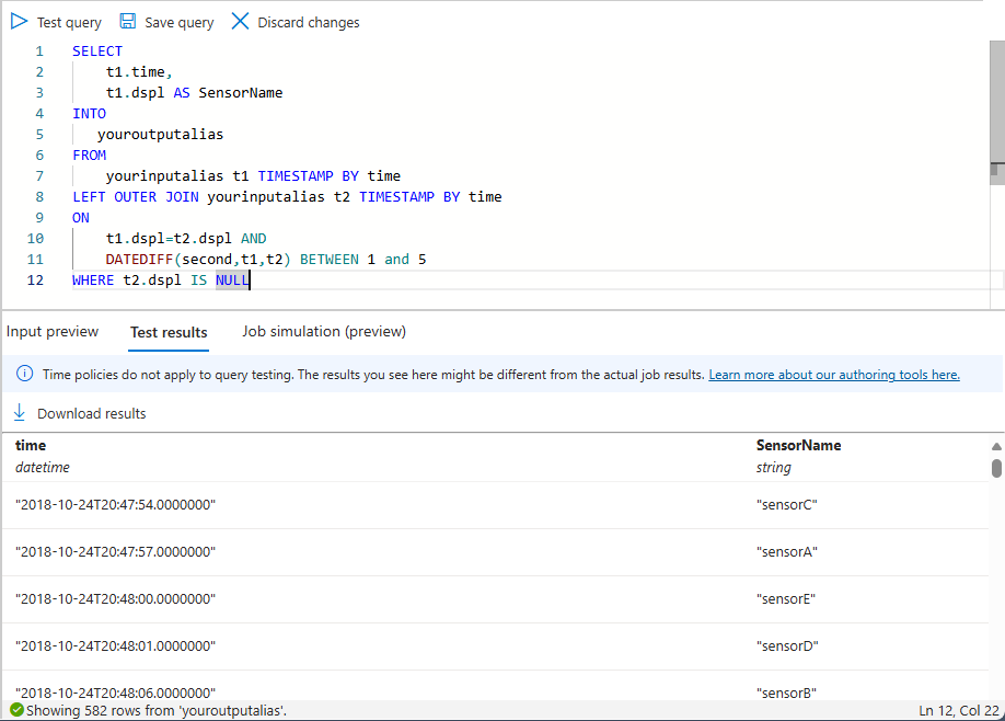 Screenshot that shows the query that detects absence of events.