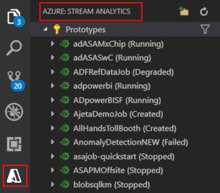 Screenshot of VS Code extension opening Stream Analytics Explorer.