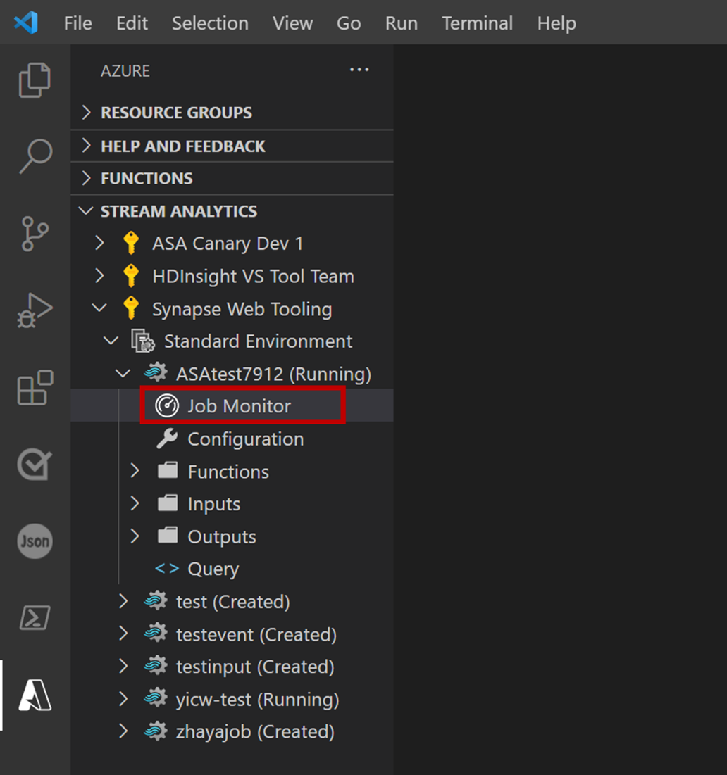 Screenshot of VS Code extension opening Job Monitor.
