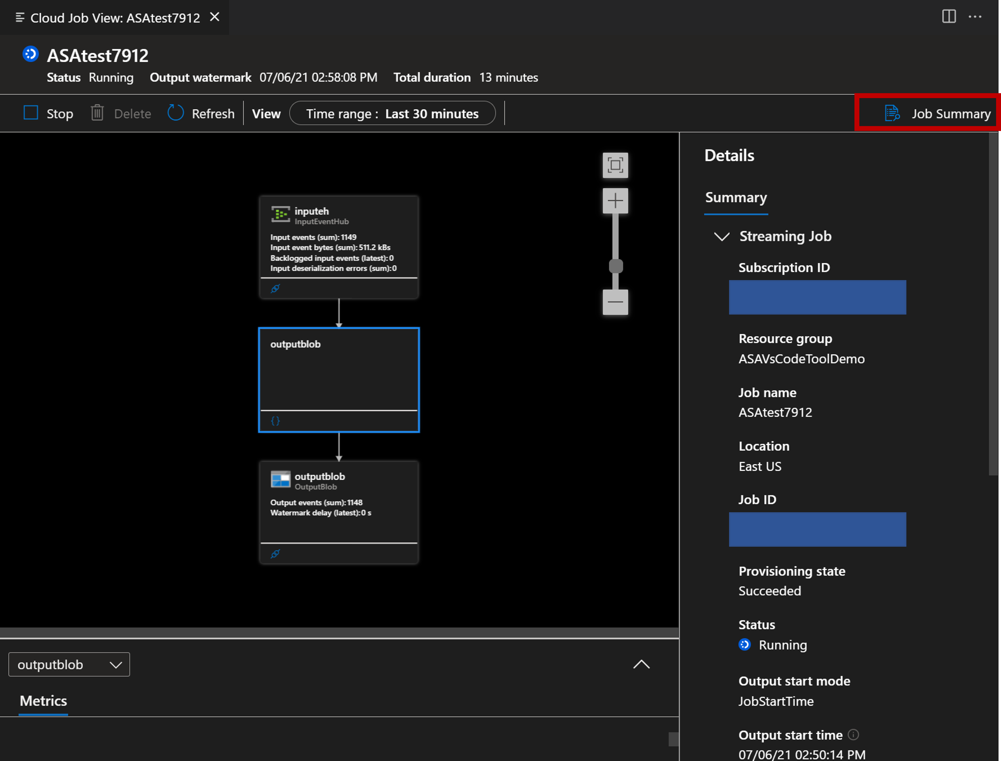 Screenshot of VS Code extension viewing Job Summary.