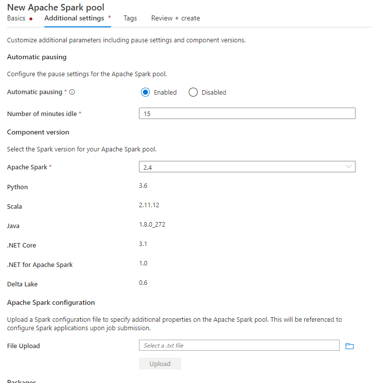 Screenshot of Configure the Spark pool.
