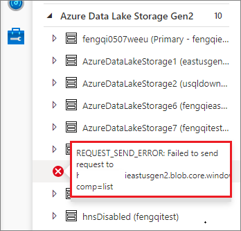 Screenshot from the Azure portal of the REQUEST_SEND_ERROR message.