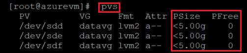 Screenshot showing the code that checks the current PV configuration with the command and result highlighted.