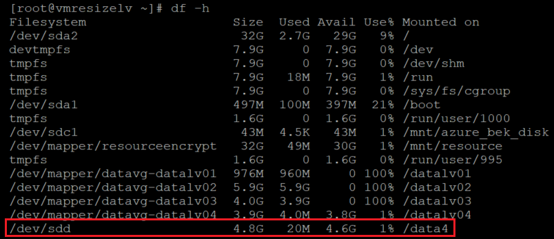 Screenshot showing the code that verifies that the file system is mounted with the result highlighted.