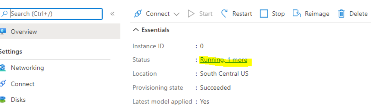 Screenshot showing virtual machine scale sets application status.