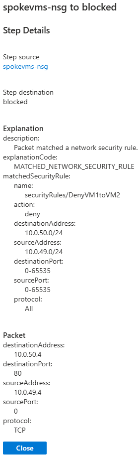 Screenshot of step details for a network manager from analysis intent results.