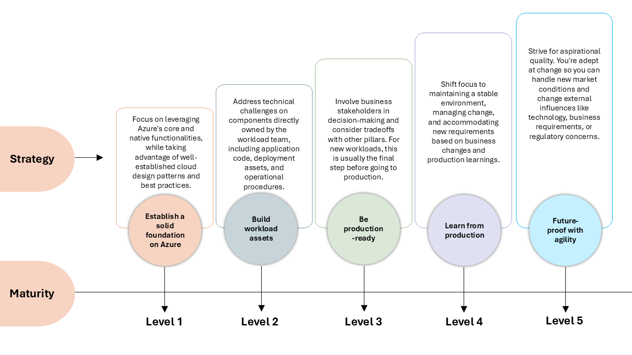 Diagram showing the maturity model levels with descriptions.