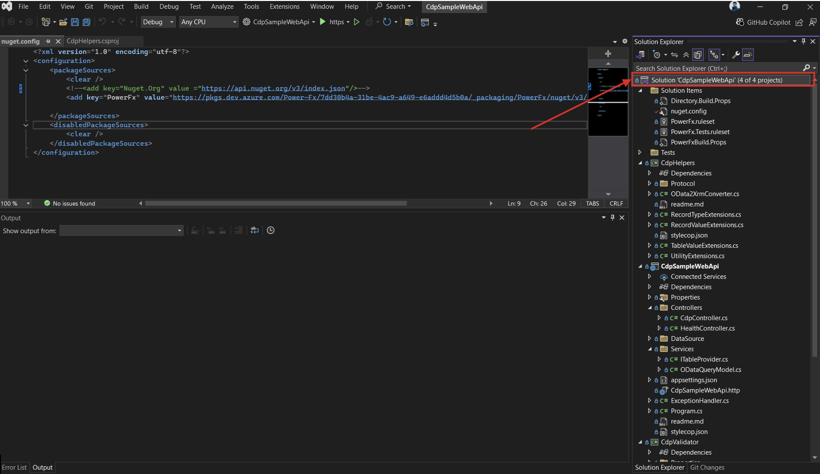Shows where to find the cloned repo in Visual Studio.