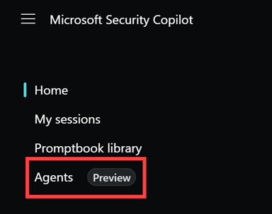 Image of Security Copilot agents from the menu