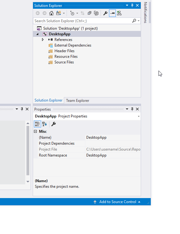 Animation showing adding a new item to DesktopApp Project in Visual Studio 2019.