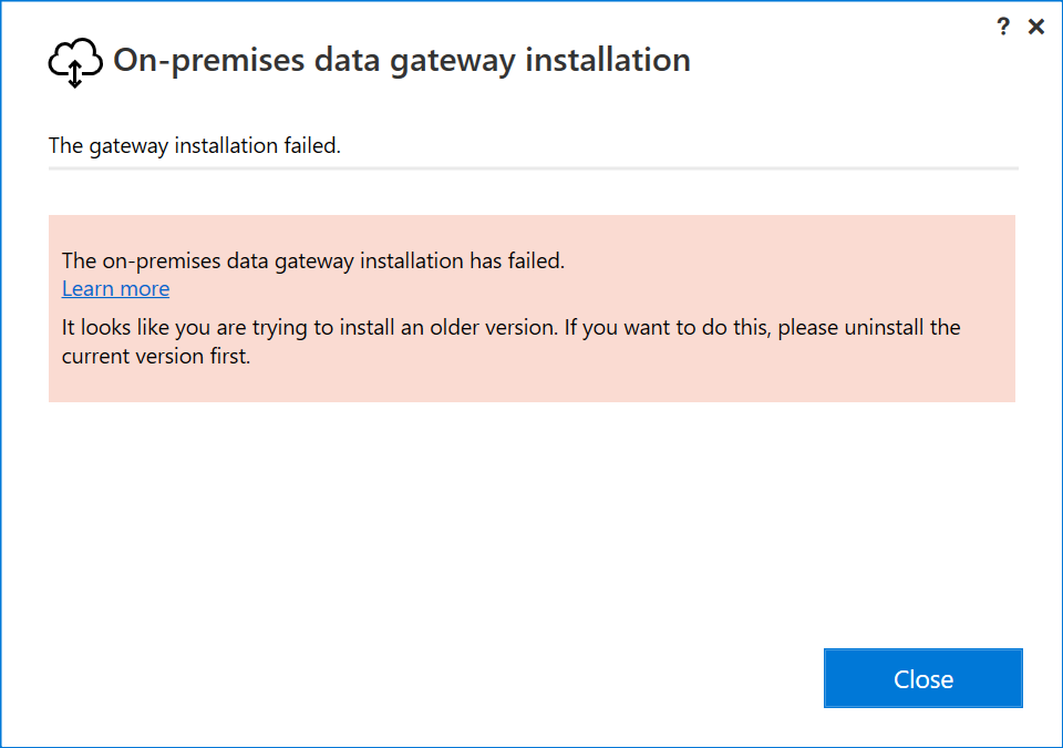 Screenshot of the update version is older than the installed version message.