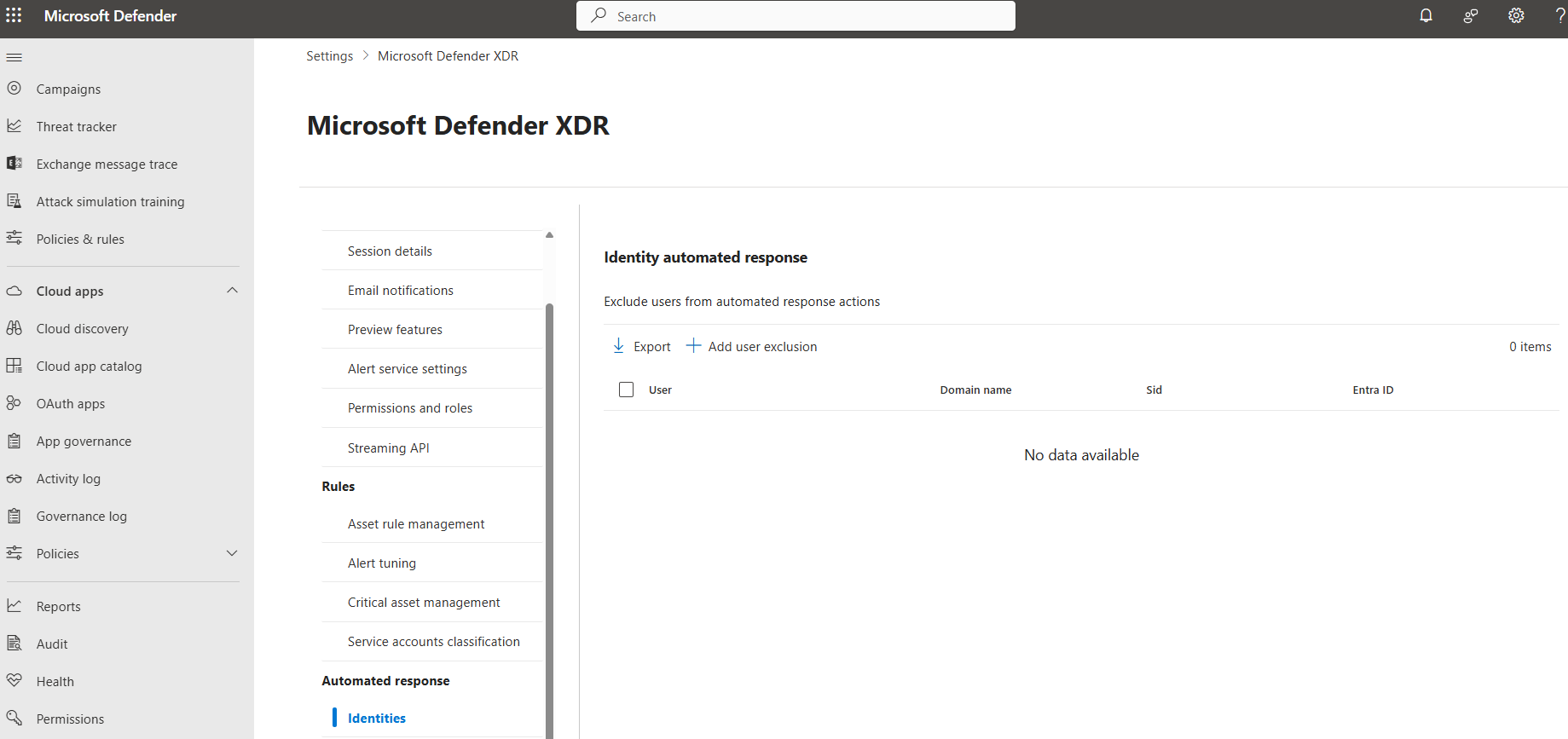 Go to Automated response then Identities.