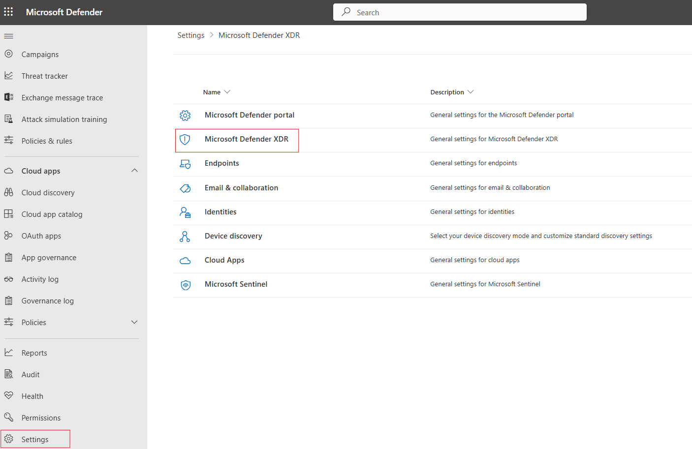 Go to Settings, then Microsoft Defender XDR.