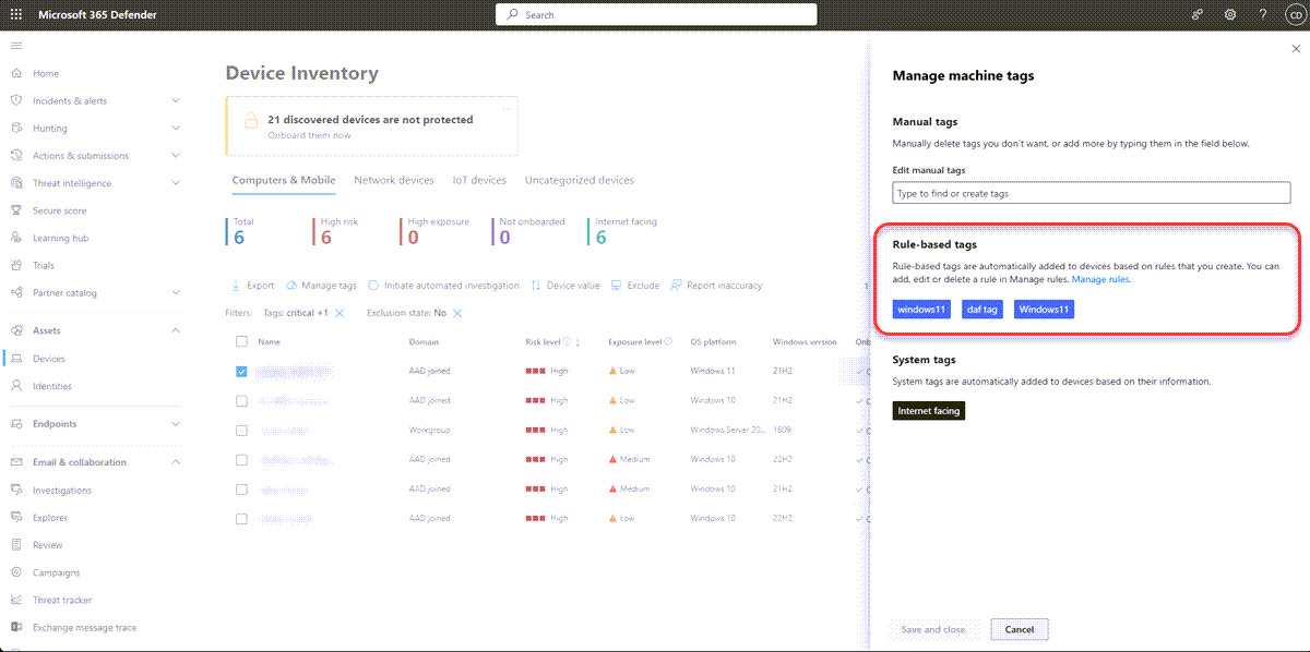 Screenshot of the machine tags page