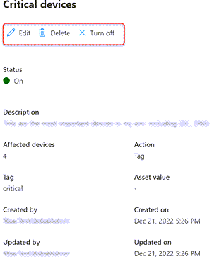 Screenshot of the rule details page