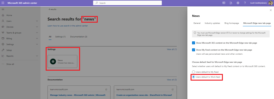 screenshot of news feed settings.