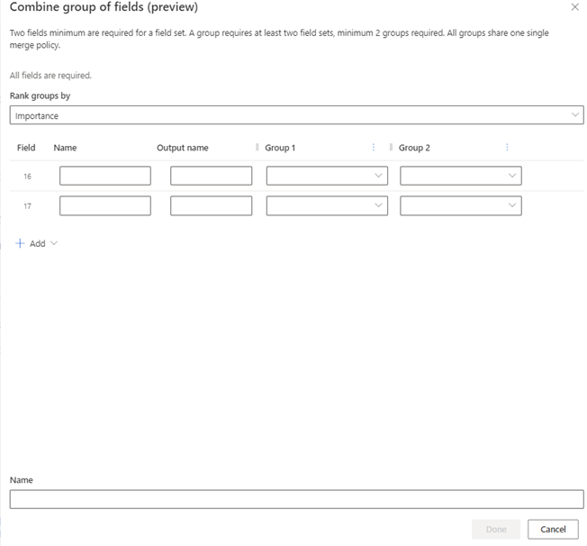 Combine group of fields screen.