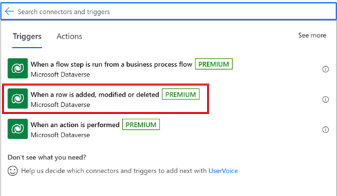 Screenshot of adding an action trigger.