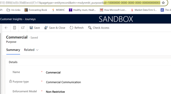 Screenshot showing GUID of the Purpose.