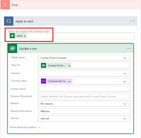 Screenshot showing list rows values as output.