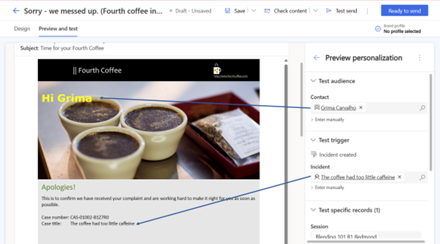Screenshot of an email preview showing incident creation details, including the incident number and title.