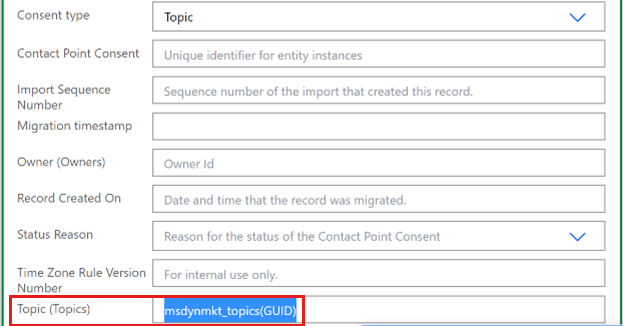 Topic consent record creation.
