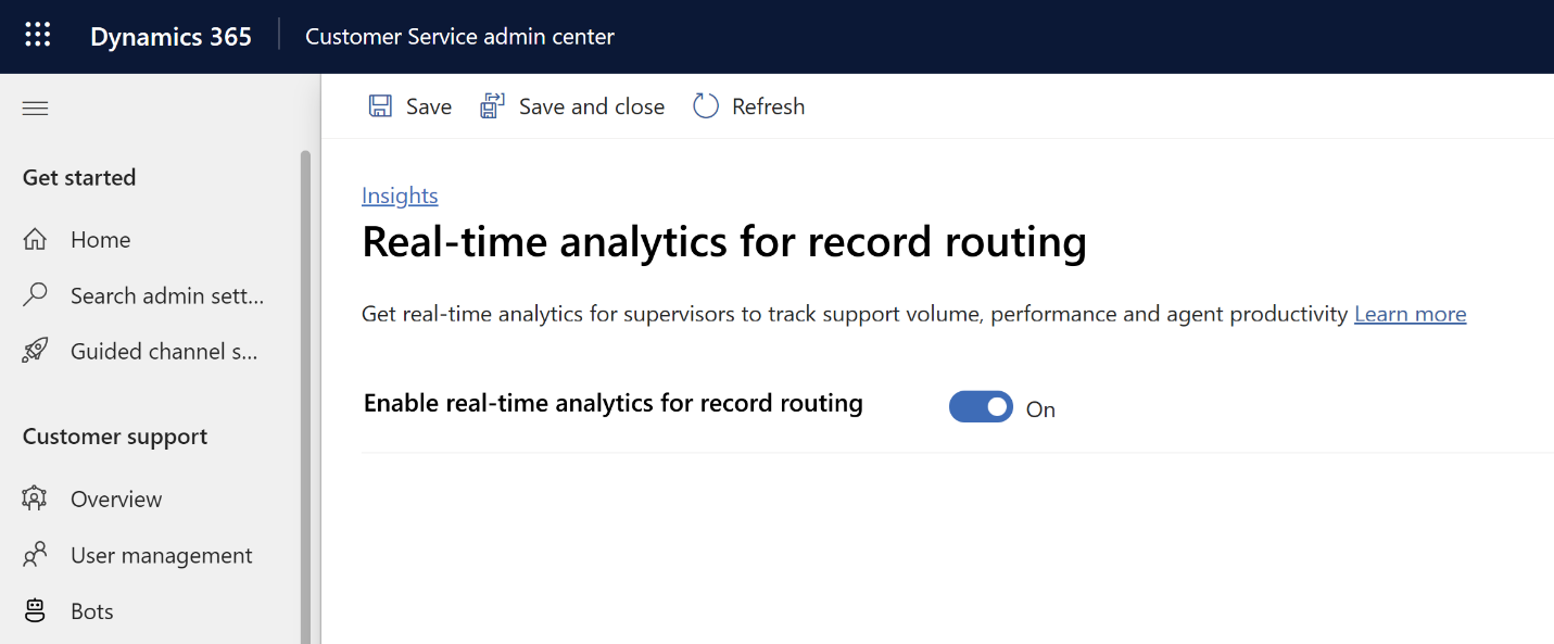 Screenshot of the record routing option from the Copilot Service admin center