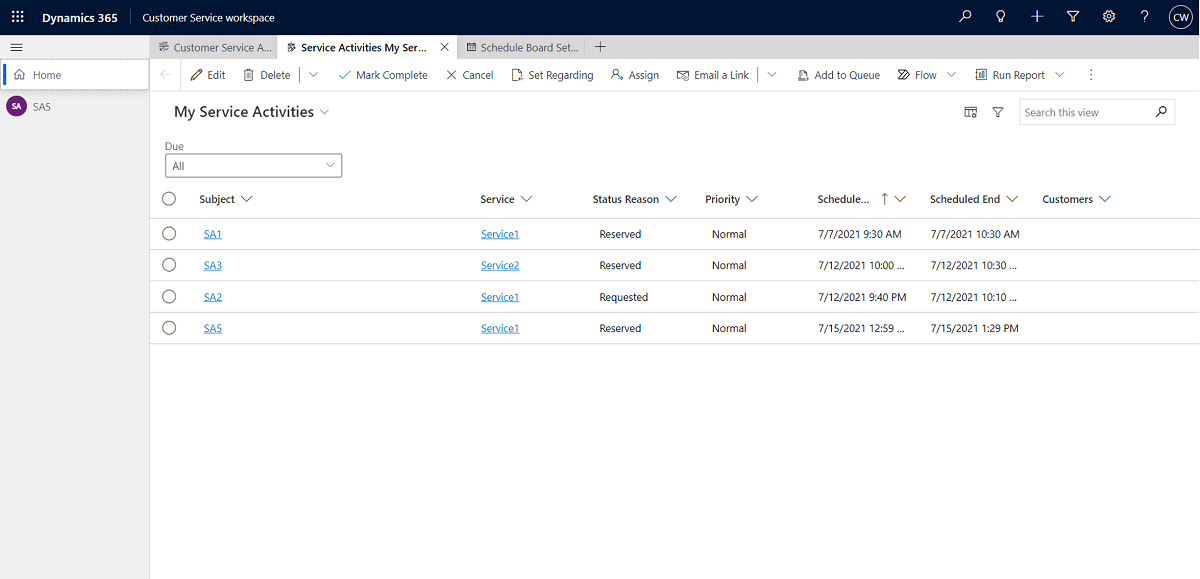 View service activities in Copilot Service workspace