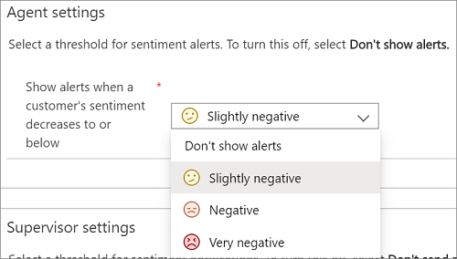 Show alerts when a customer's sentiment decreases to or lower than level.