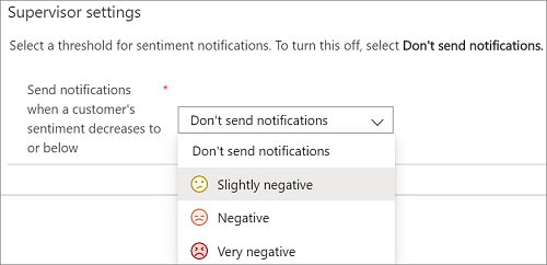 Send notifications when a customer's sentiment decreases to or falls lower.