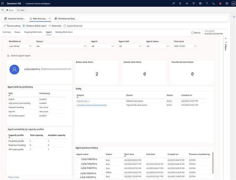Screenshot of agent drill-down