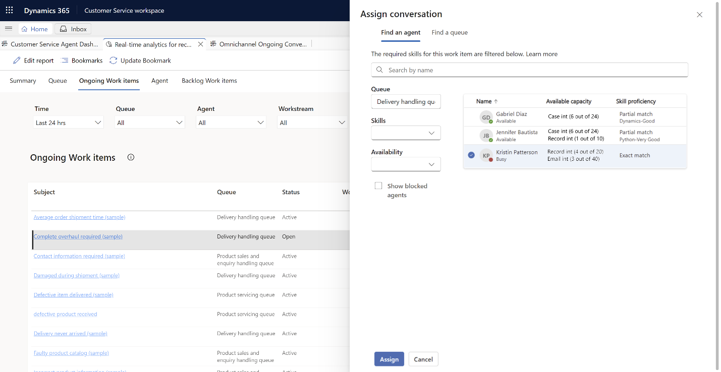 Screenshot of the ongoing work items conversation report.