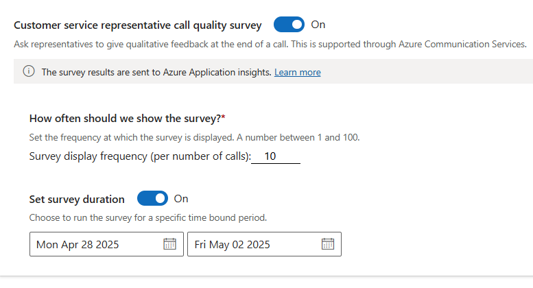 Screen shot of the Customer service representative call quality survey page.
