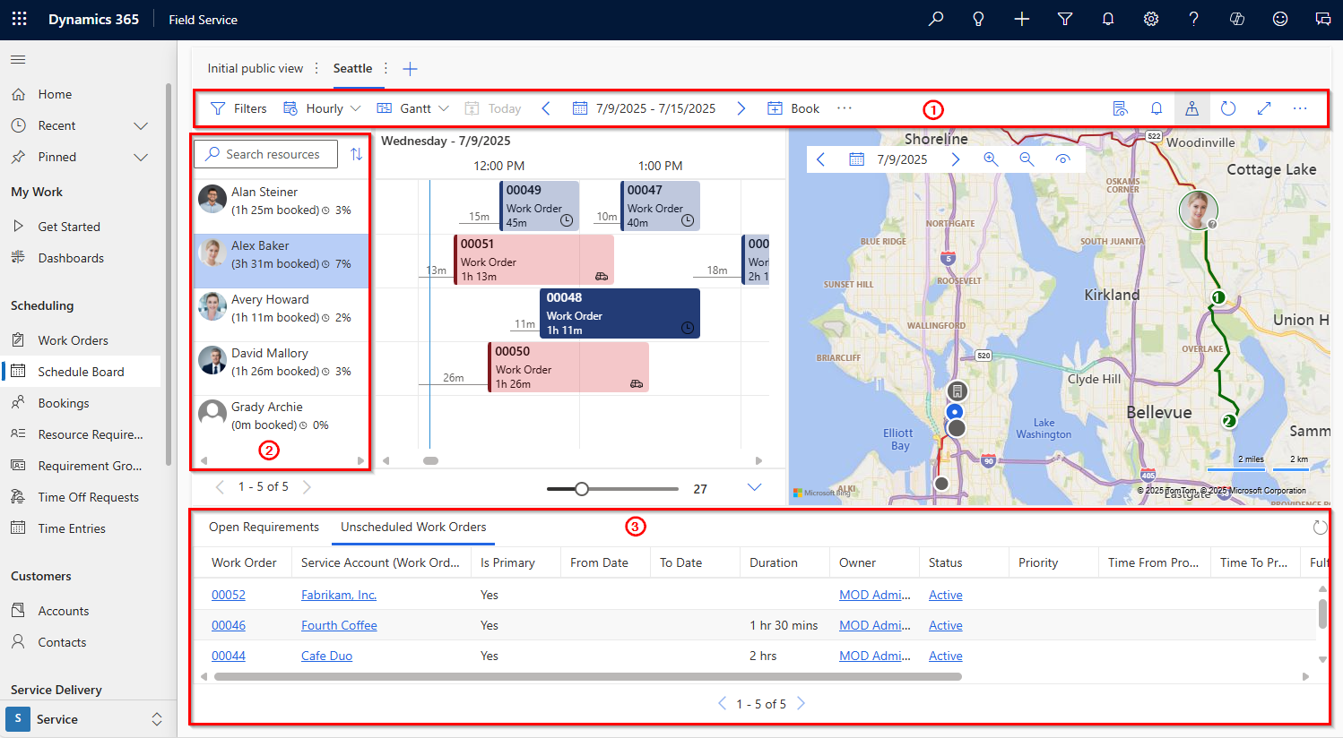 Screenshot of the new schedule board in Dynamics 365.