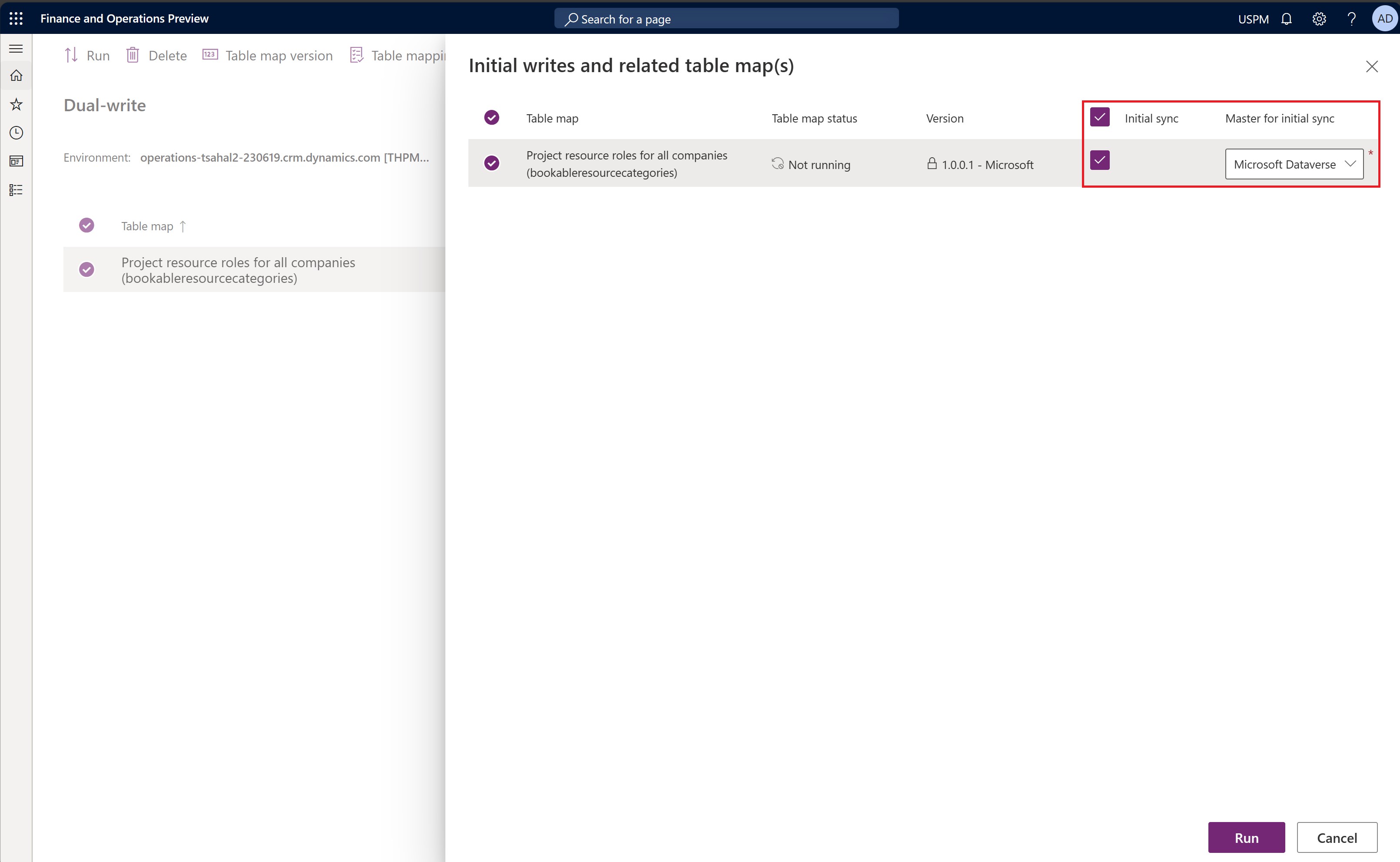 Screenshot of the resource role table map sync.