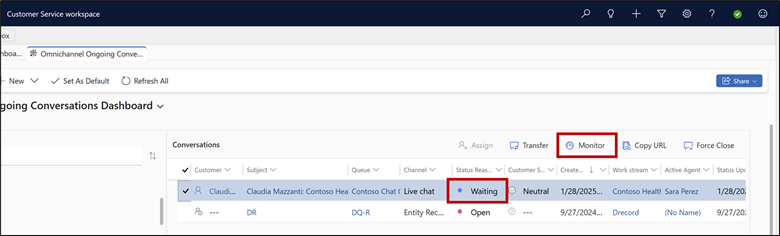 Monitor waiting state conversations from Ongoing Conversations dashboard