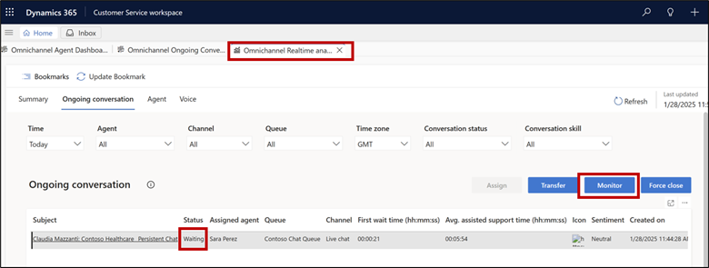 Monitor waiting state conversations from Real time analytics dashboard