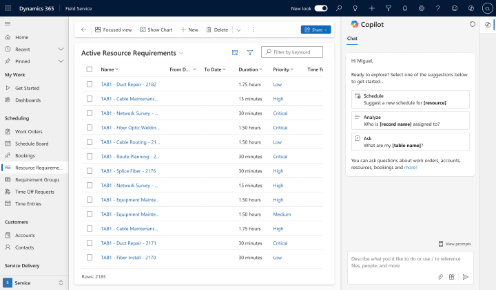 Screenshot of the Copilot side pane with prompt suggestions