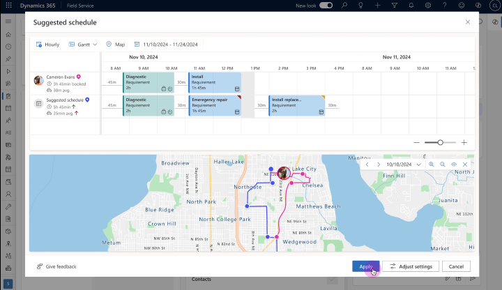 Screenshot of a suggested schedule with the option to apply the changes