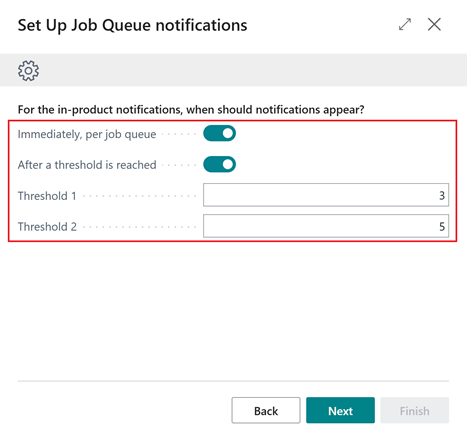 Step where you define when to notify you of job queue issues.