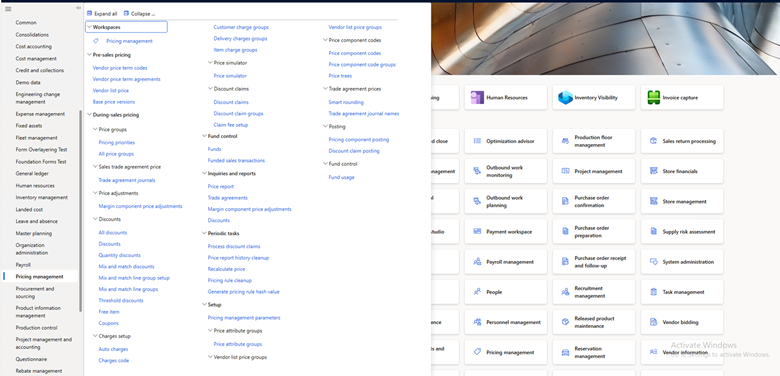 Unified Pricing Management navigation in Dynamics 365 Commerce headquarters.