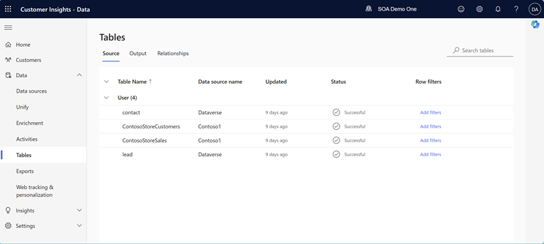 Add filters on the Tables page