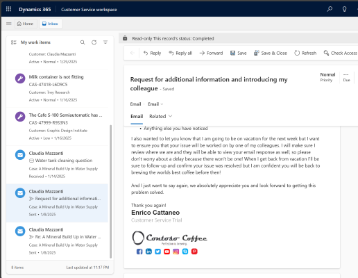 Example of some design changes with the new Fluent 2 in Customer Service workspace.