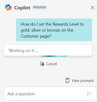 Shows the Copilot chat pane indicating a user question about functionality added by an add-on app