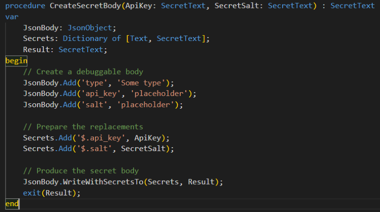 Example of using SecretText in JsonObject